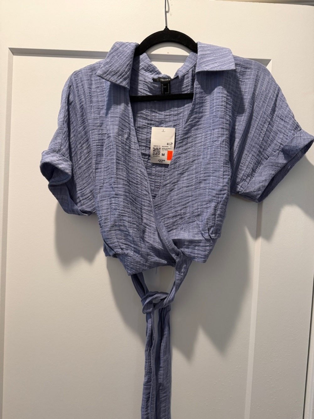 Forever 21 Light Blue Tie-Front Crop Top